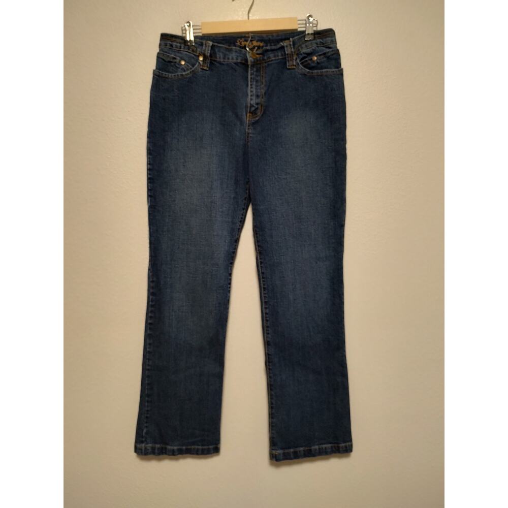 Lena Jeans Size 12 Blue Denim Button Back Pockets High Rise Straight Leg